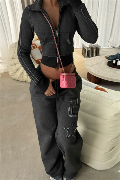 Black 5 Star Detail Y2K Tracksuit