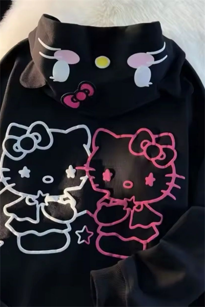 Black Gungchi Ear Detail Zip Hoodie