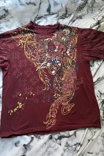 Bordo Angel Motifli Vintage Y2K Unisex T-Shirt