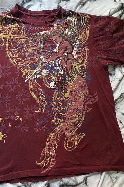 Bordo Angel Motifli Vintage Y2K Unisex T-Shirt