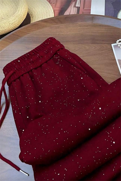 Bordo Glow Simli Eşofman Altı