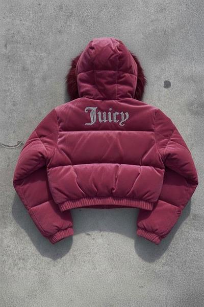 Bordo Juicy Peluş Kapüşonlu Şişme Crop Mont