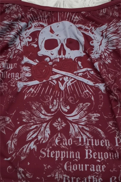 Bordo Skull Ambition Gotik Rose Y2K Askılı Crop