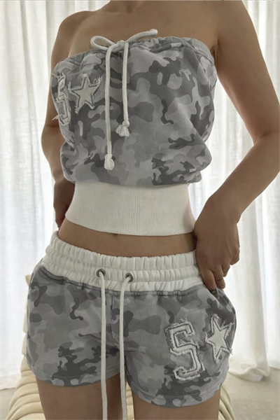 Camo Y2K Alt Üst Şort Takım