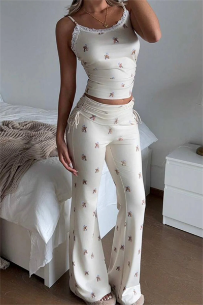 Cute Tedy Bear Büzgülü Pijama Takımı