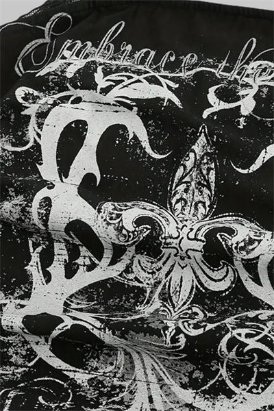 Dantelli Siyah Embrace The Chaos Gotik Y2K Boyundan Bağlamalı Crop