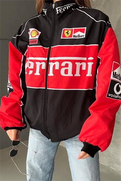 FERRARİ Baskılı Fermuarlı Paraşüt Ceket