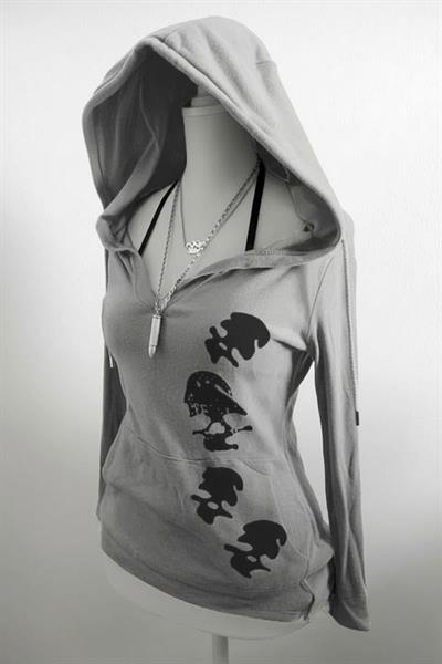 Füme Grunge Skull Gotik Kapüşonlu Uzun Kollu Crop