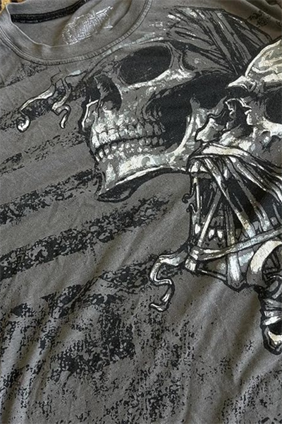 Füme Vintage Siyah Kollu Skull Transition Cyber Grunge İnce Sweatshirt