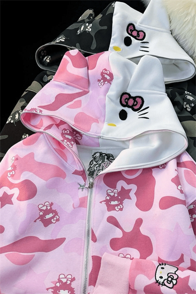 Green Sanrio Kawaii Cat Hello Kitty Detail Hırka