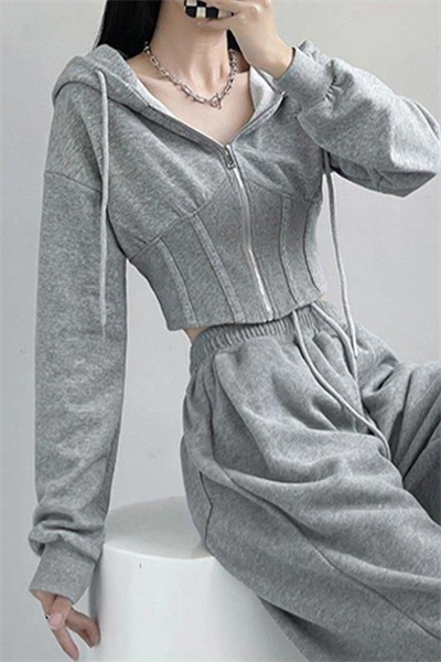 Grey Corset Crop Hoodie