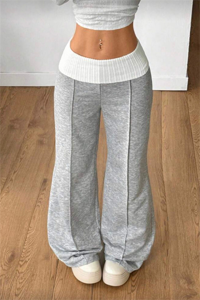 Gri Daizy Beli Lastikli Y2K Eşofman Altı