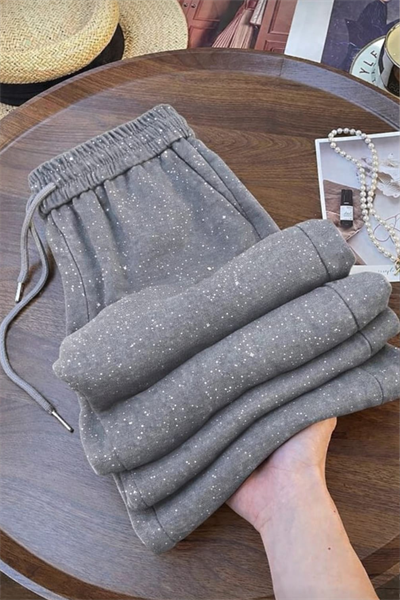 Gri Glow Simli Eşofman Altı