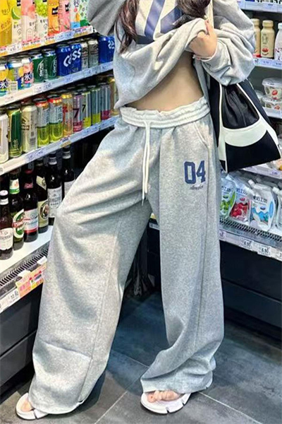 Gri Melanj 04 Number Beyaz Beli Lastikli Y2K Unisex Eşofman