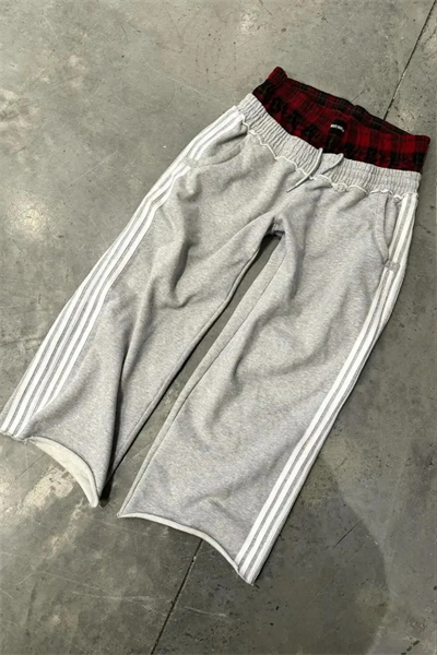 Gri Melanj Şeritli Fake Boxer Eşofman