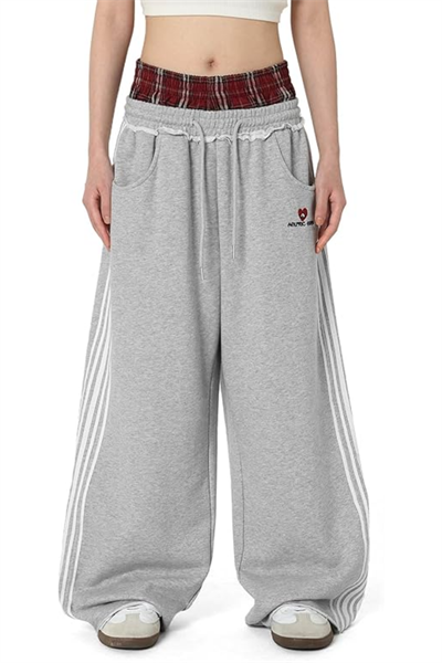 Gri Melanj Şeritli Fake Boxer Eşofman