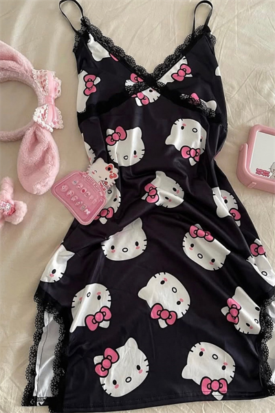 Hello Kitty V Yaka Yırtmaçlı Gece Elbisesi