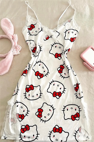 Hello Kitty V Yaka Yırtmaçlı Gece Elbisesi