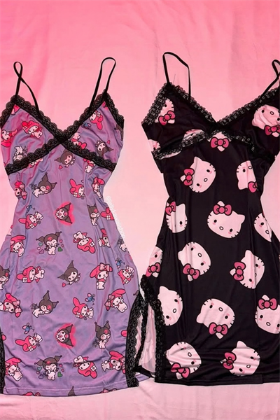 Hello Kitty V Yaka Yırtmaçlı Gece Elbisesi