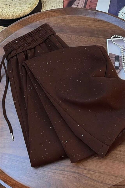 Kahverengi Glow Simli Eşofman Altı