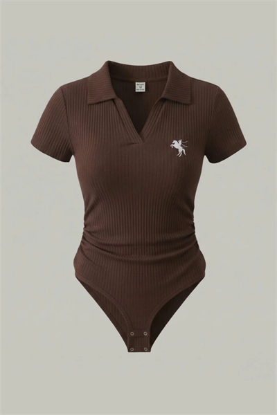 Kahverengi Polo Yaka Fitilli Likralı Premium Zıbın