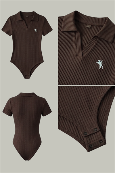 Kahverengi Polo Yaka Fitilli Likralı Premium Zıbın