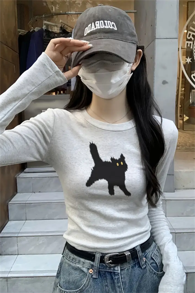 Kar Melanj Cat Bisiklet Yaka Street Y2K Uzun Kollu Crop