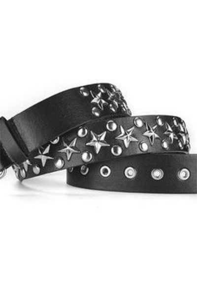 Perçinli Star Punk Suni Deri Kemer