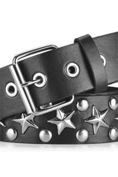 Perçinli Star Punk Suni Deri Kemer