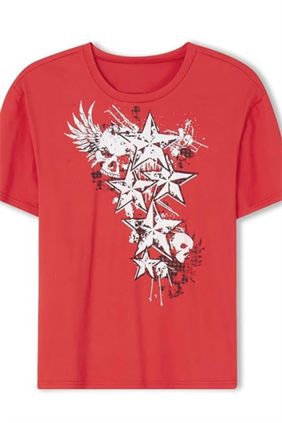 Kırmızı Cyber Grunge Vintage Star T-shirt