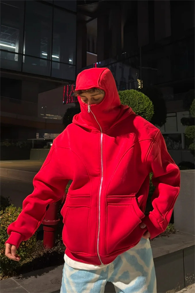 Kırmızı Kar Maskeli Unisex Ninja Ceket