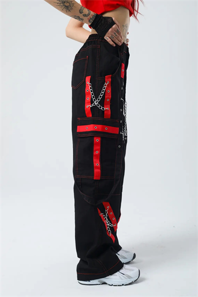 Kırmızı Şerit Detaylı Baggy Cyber-Pants