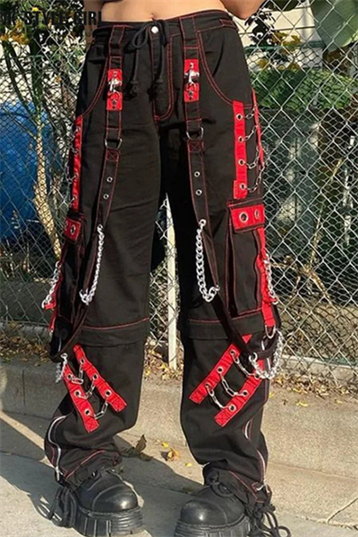 Kırmızı Şerit Detaylı Baggy Cyber-Pants