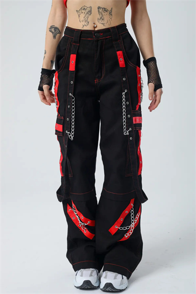 Kırmızı Şerit Detaylı Baggy Cyber-Pants