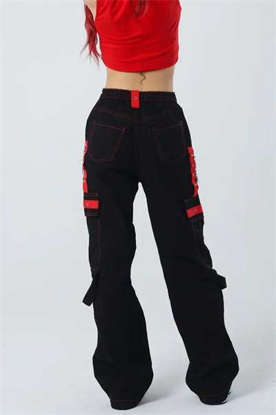 Kırmızı Şerit Detaylı Baggy Cyber-Pants