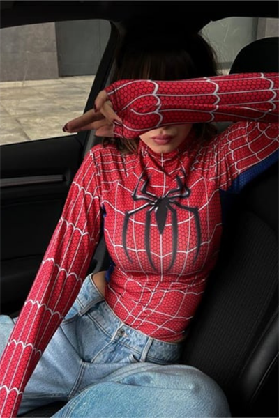Kırmızı Spider Çıtçıtlı Uzun Kollu Body