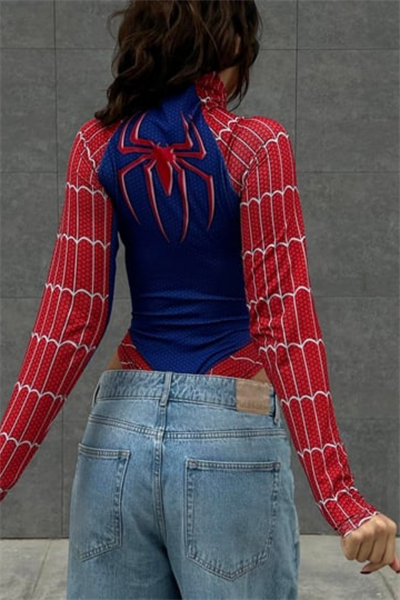Kırmızı Spider Çıtçıtlı Uzun Kollu Body
