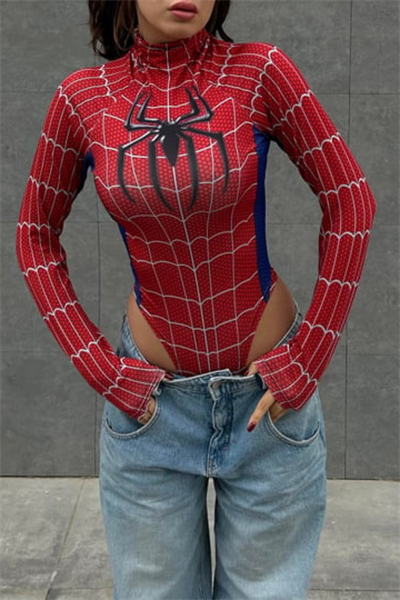 Kırmızı Spider Çıtçıtlı Uzun Kollu Body