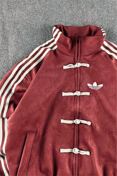 Kırmızı Üç Şeritli Y2K Unisex Chinese Ceket