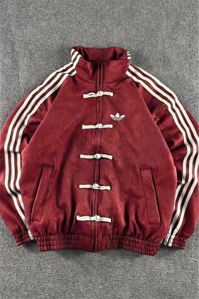 Kırmızı Üç Şeritli Y2K Unisex Chinese Ceket