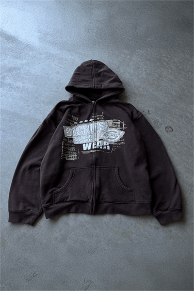 Koyu Kahverengi Wear Y2K Unisex Kapüşonlu Unisex Hırka