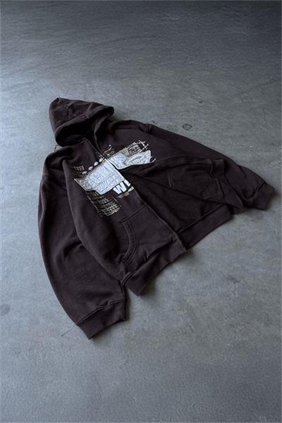 Koyu Kahverengi Wear Y2K Unisex Kapüşonlu Unisex Hırka