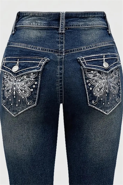 Lacivert Buttefly Detaylı İspanyol Paça Y2K Pantolon
