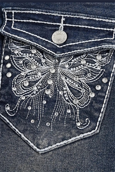 Lacivert Buttefly Detaylı İspanyol Paça Y2K Pantolon