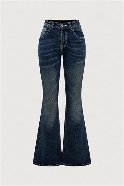 Lacivert Buttefly Detaylı İspanyol Paça Y2K Pantolon