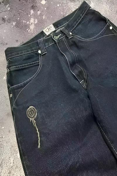 YENİ Lacivert Back Side Skull Head Salaş Baggy Kot Pantolon