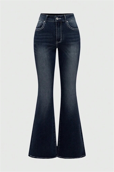 Lacivert Cross Detay Yıkamalı İspanyol Paça Y2K Pantolon