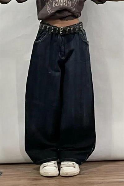 YENİ Lacivert Dragon Vintage Yıkamalı Baggy Unisex Y2K Pantolon