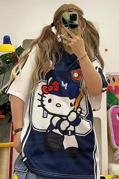 Lacivert Hello Kitty Baseball Forma Unisex T-shirt