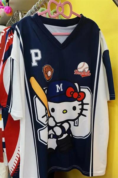 Lacivert Hello Kitty Baseball Forma Unisex T-shirt